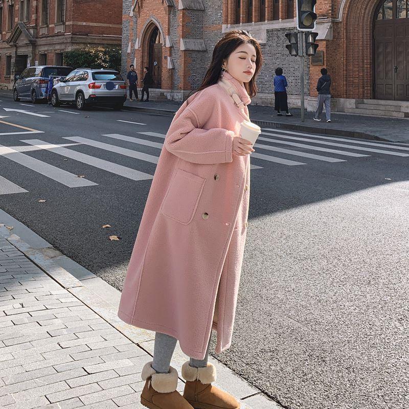 Women's Autumn And Winter Double-sided Imitation Lamb Wool Coat Medium Length Over Knee Loose Fitting Coat