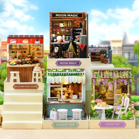 1 Set DIY Miniature Dollhouse Kit with LED 3D Handmade House Model Desktop Mini House Building Decoration Kids Adults Tiny Doll House Assembly Toy