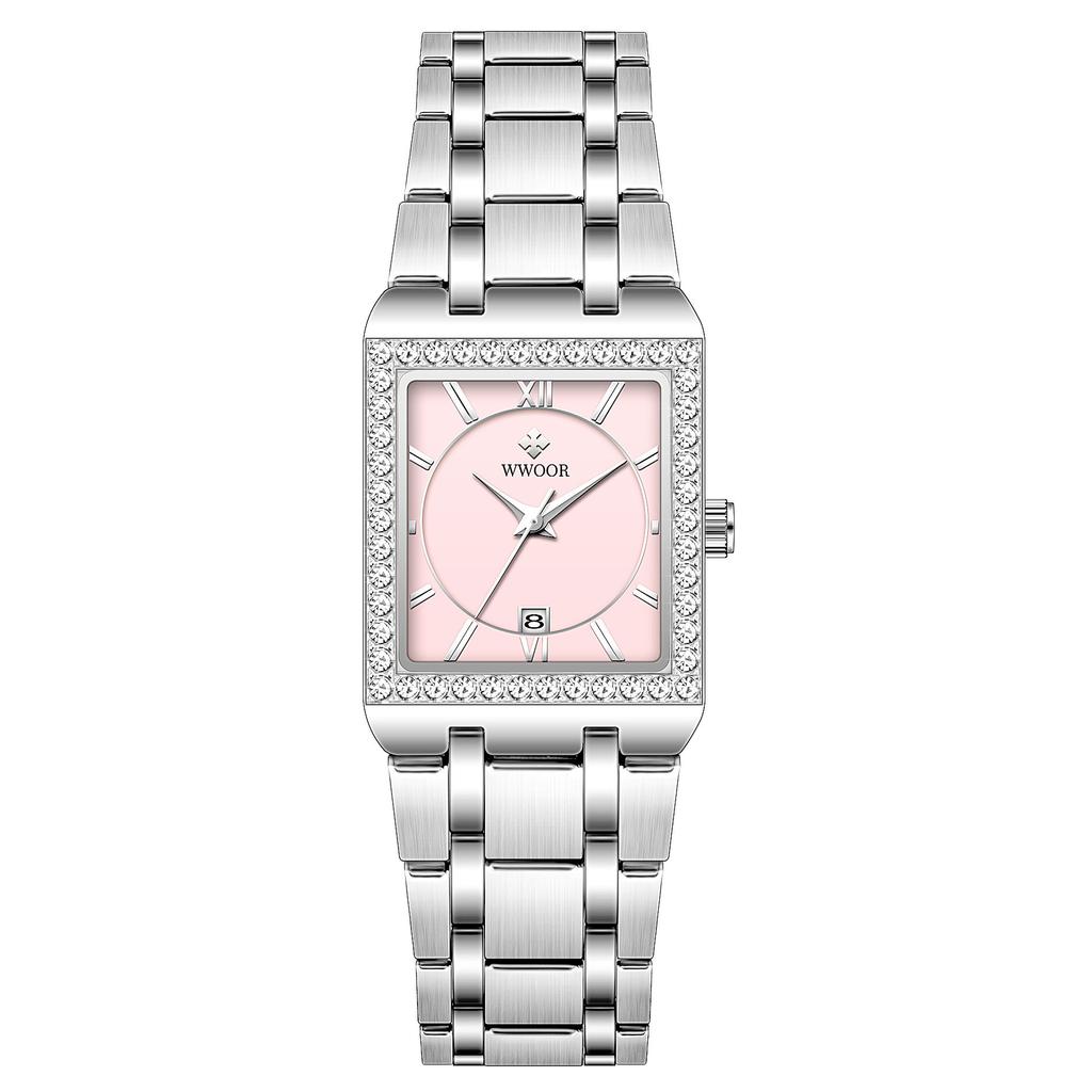 WWOOR Quartz Watch For Women Stainless Steel Top Brand Luxury Women's Bracelet Watches Female Clock Waterproof Date Wristwatch