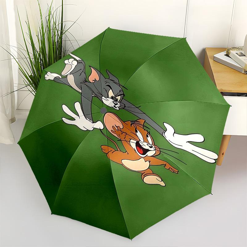 1pc Tom and Jerry Automatic Folding Umbrella - Compact 8-Rib Design, Durable Plastic & Iron1376L