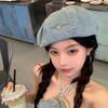 Y2K Cowboy Beret Cap Korean Style Painter Hat Sweet Love Heart Beret  Girl