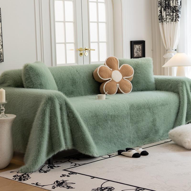 Sofa Towel Autumn and Winter New Straight Row Thickened Rabbit Plush Winter Cushion Non-slip High-end Cover Cloth