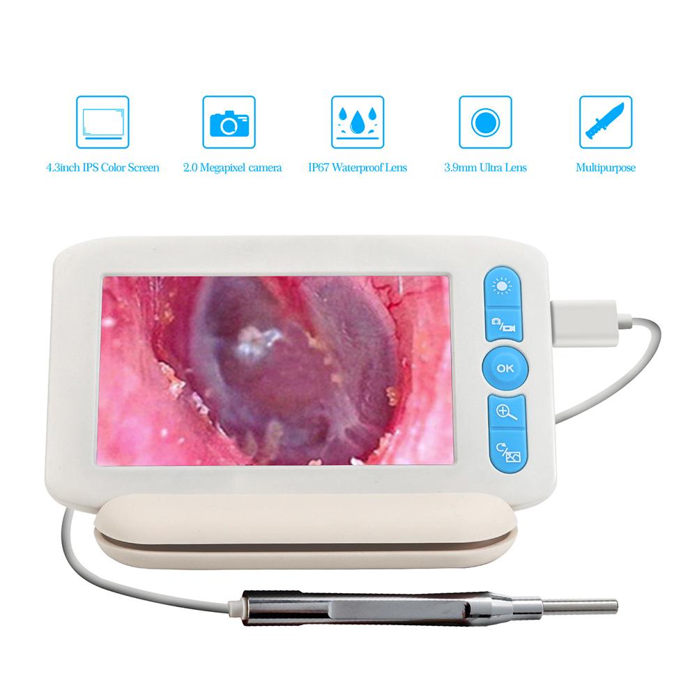 Цифровой отоскоп с 6 светодиодами, 32G TFcard, 3,9 мм, 1080P, камера для наблюдения за ушами, 4,3 дюйма