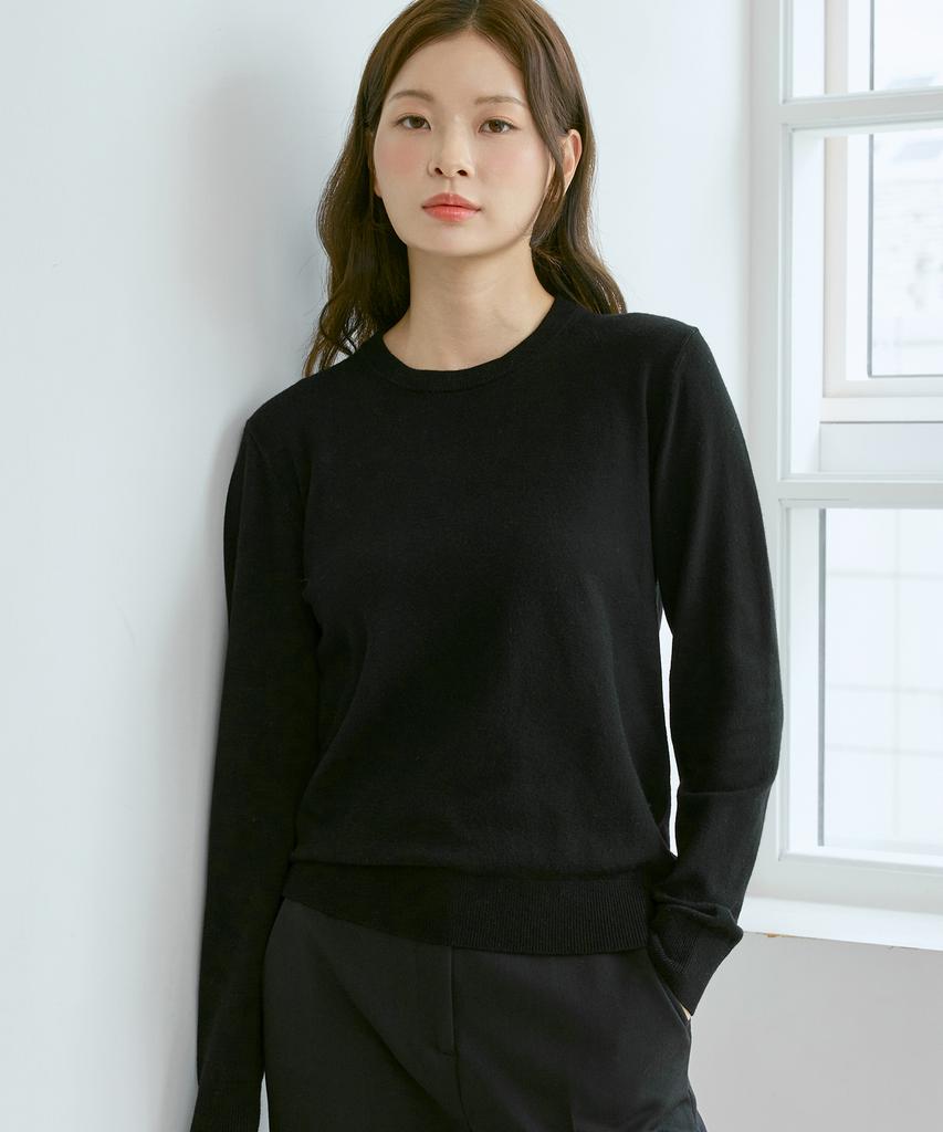 210EDIT Unisex Cashmere Blended Down Round Neck [Black]_Zz5Sw010