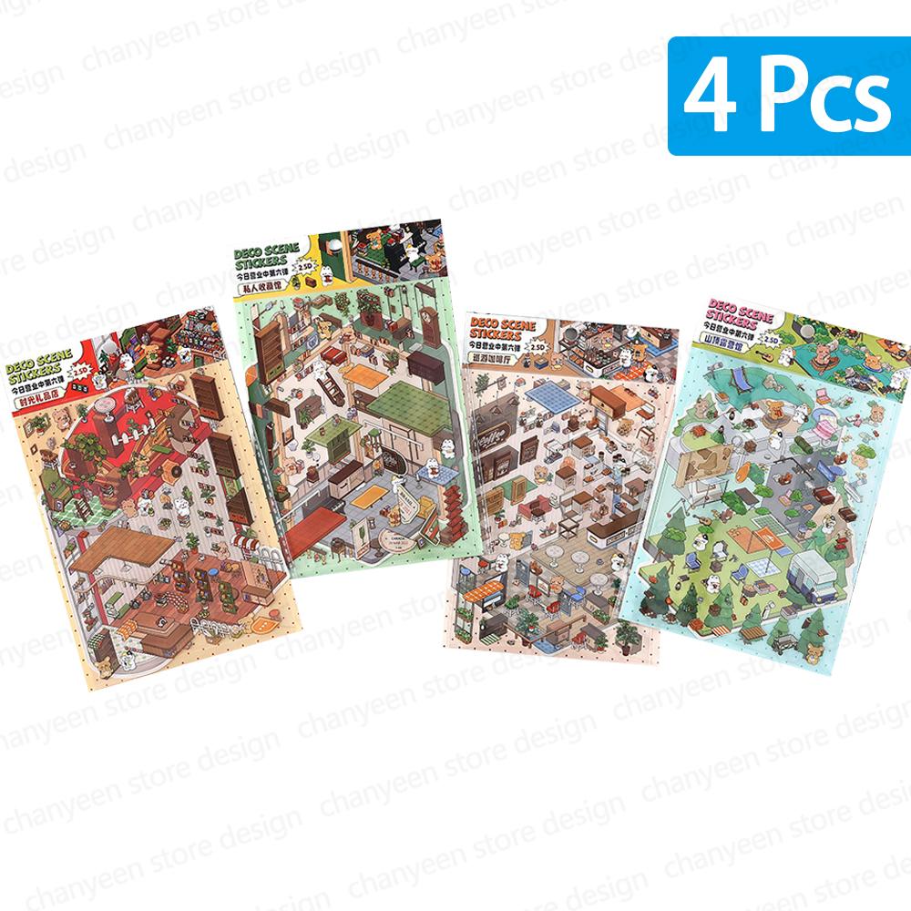 Мультяшный Дневник Путешествий Пейзажная Наклейка 2.5D Сцена с Хижиной Сделай Сам Игрушка Игровая Наклейка Фестиваль Подарок на День Рождения для Ребенка Девочки