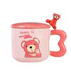 Cute Cartoon Ceramic Cup Powder Bear Mug with Lid Spoon High Looking Girl Drinking Water Cup for Home Use