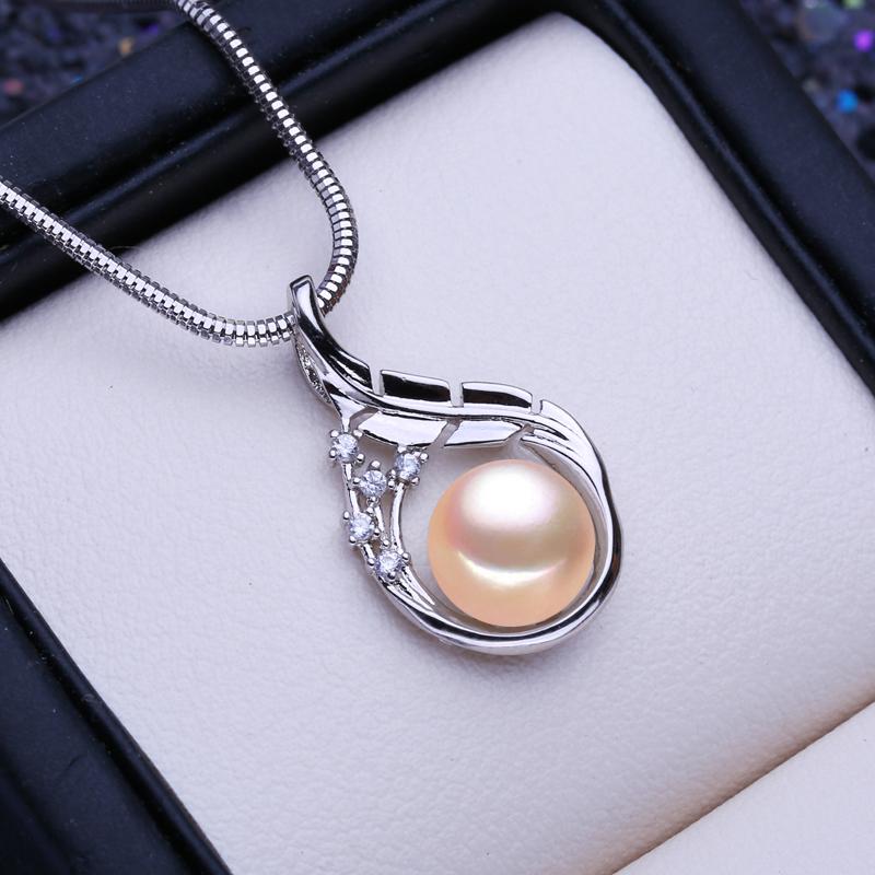 LSOOYH 8-9mm Single Pearl Freshwater Cultured Pearl Pendant Silver Color Dainty Necklaces Jewelry Gift For Women