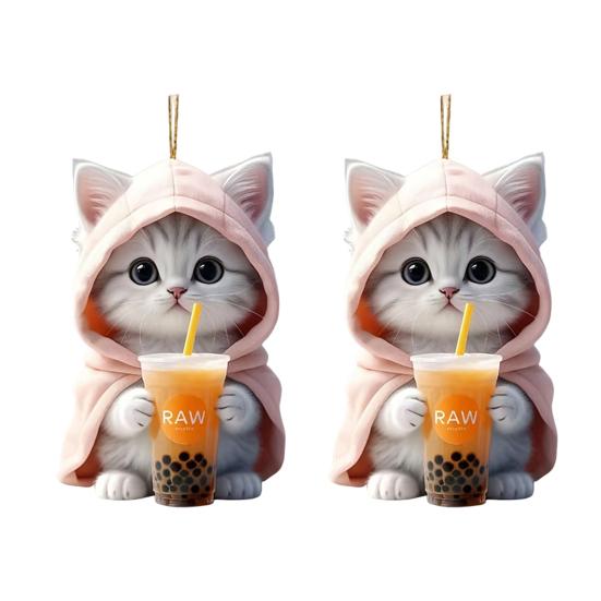 2Pcs Pendants Adorable Rearview Mirror Decorations Car Cartoon Cat Shaped Pendants