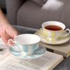 1set European Elegance Candy Colored Ceramic Coffee Cup with Matching Saucer Perfect for Coffee Afternoon Tea Set Drinkware Gift