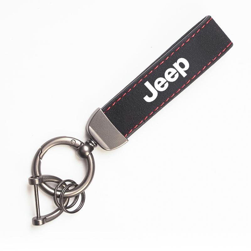 Cup Holders Car Emblem Keychain Suede Key Ring Gift Accessories For Jeep Wrangler JL JK Renegade Grand Compass Gladiator Cheroke
