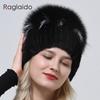 Шапка из 100% натурального натурального меха, женская уличная вязаная шапка из норки, эластичная пушистая шапка из лисьего меха, шапка-бини с помпоном, женский топ, роскошная теплая шапка