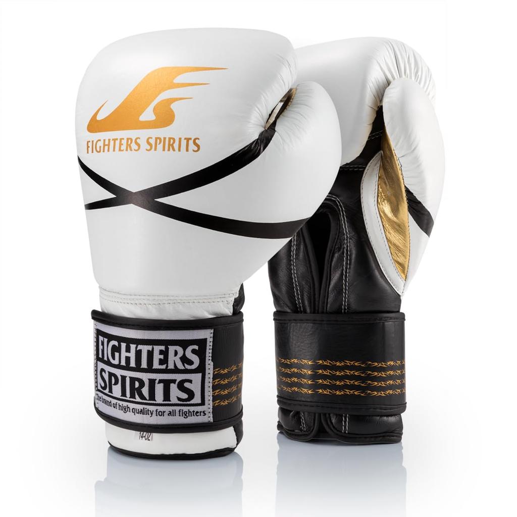FIGHTERS SPIRITS Боксерские перчатки Athlete Genuine Easy to Белый x Золотой x Черный, Модель, Кожа, Удар, 16 унций,