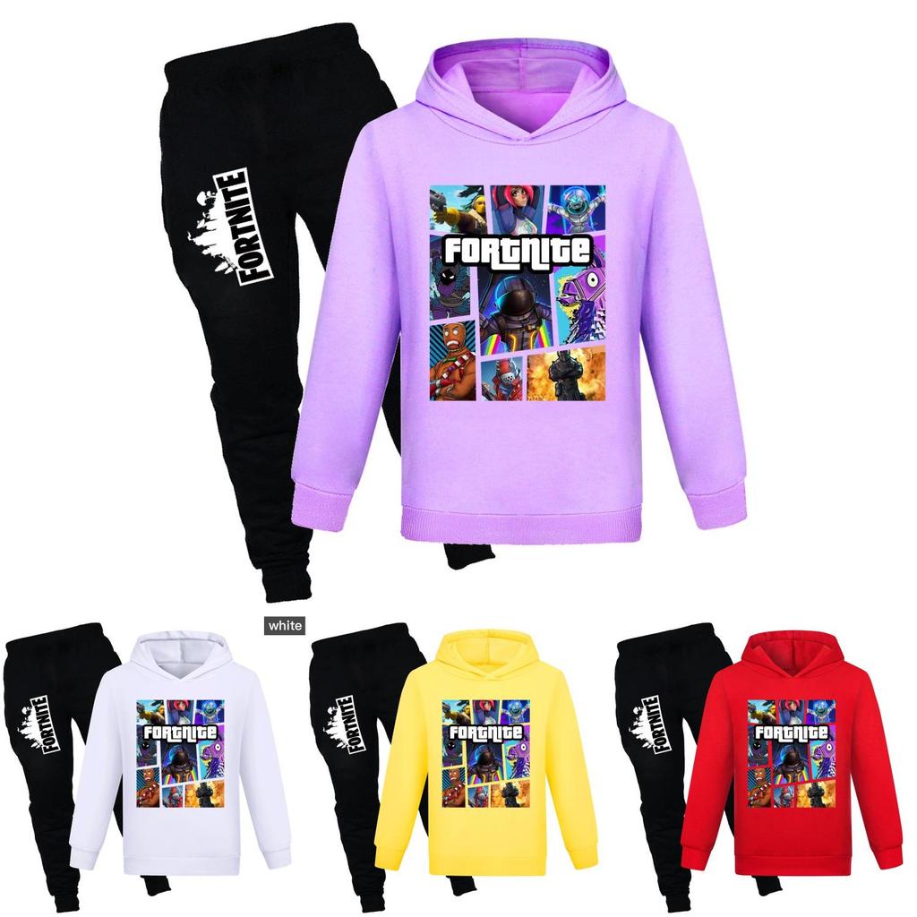 Fortnite Pattern Printing Cartoon Kids Sweater And Pants Set With Soft Cotton Fabric For Middle School Children