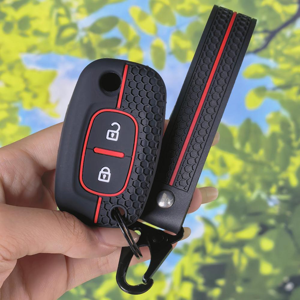 Honeycomb Texture Rubber Key Protector With Keychain Fit For Renault Clio Megane Modus Kangoo Lada 2017 2 Button Flip Remote Key