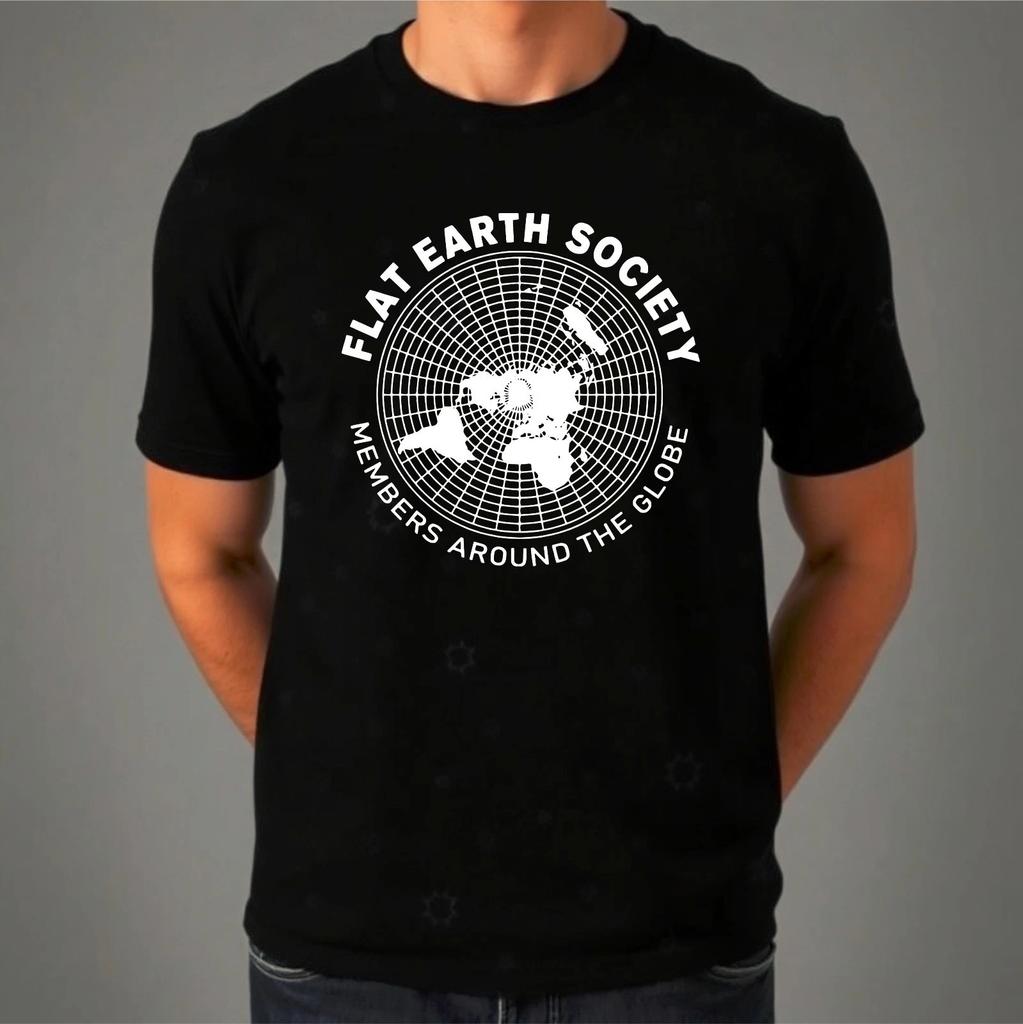 Flat Earth Society T-Shirt, Members Around The Globe Funny Joke Quote Unisex Tee