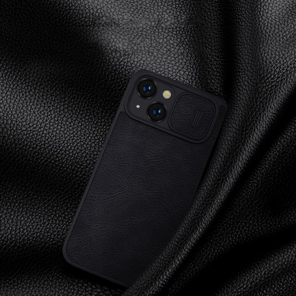 Чехол Nillkin Qin Leather для iPhone 14 Plus - черный флип-чехол с защитой камеры