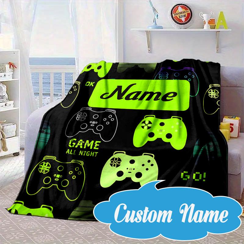 Custom Name Neon Game Controller Blanket bed sofa Blanket Flannel Blanket for Camping, Hiking, Picnic Essentials,gift for Fan family