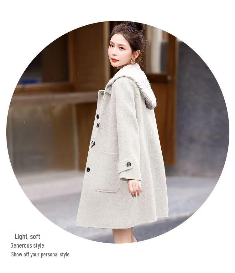 Женское шерстяное пальто с капюшоном большого размера - средней длины, свободного кроя, высококачественное повседневное для осени и зимы