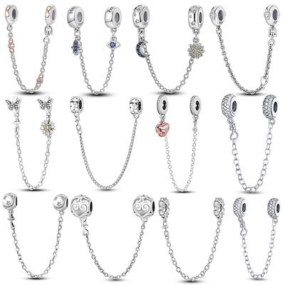 Застежка Серебряные подвески Силиконовые бусины-разделители Стерлингового серебра 925 пробы Защитная цепочка Подходит для модного стиля Ожерелье Браслет Ювелирные изделия для женщин