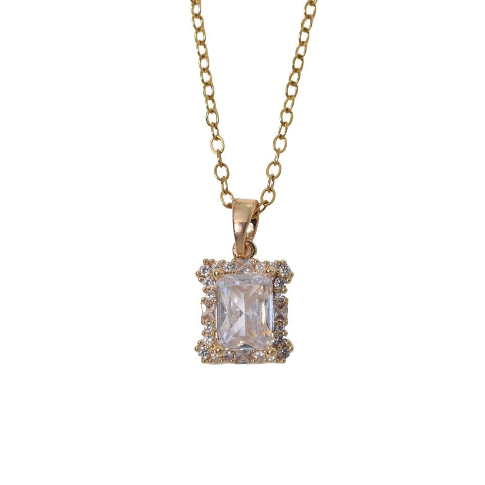 Simple Square Zirconia Pendant Necklaces for Women Stainless Steel Jewelry Party Accessories