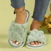 Open Toe Fluffy Home Slippers, Honeycomb Plush Soft Sole Flat Shoes, Women's Indoor Floor Slippers
