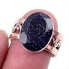Natural Blue Sunstone Gemstone 925 Solid Silver Jewelry Two Tone Ring S.7US c6V77