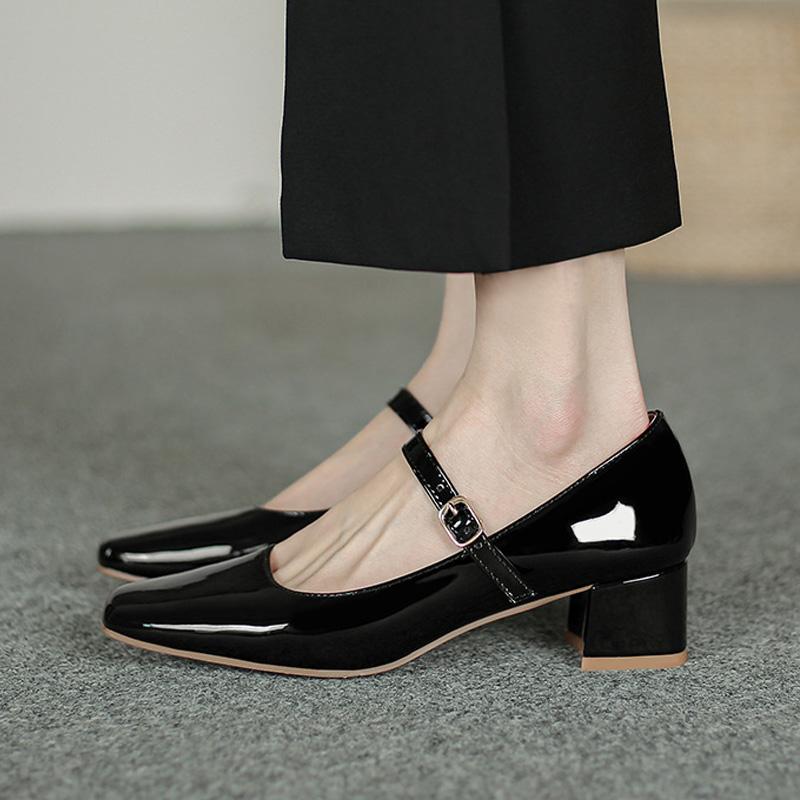 Элегантные женские туфли Мэри Джейн на высоком каблуке, сексуальные красные туфли из лакированной кожи, офисные туфли черного цвета из кожи, туфли в стиле ретро Лолита с пряжкой и ремешком на каблуке