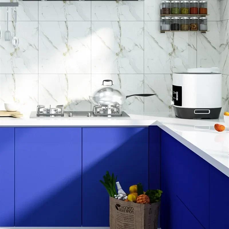 ПВХ Темно-синяя Наклейка на Стену Самоклеящиеся Обои Однотонные Шкаф Обновленный Матовая Пленка Водонепроницаемая Спальня Комната Декорация