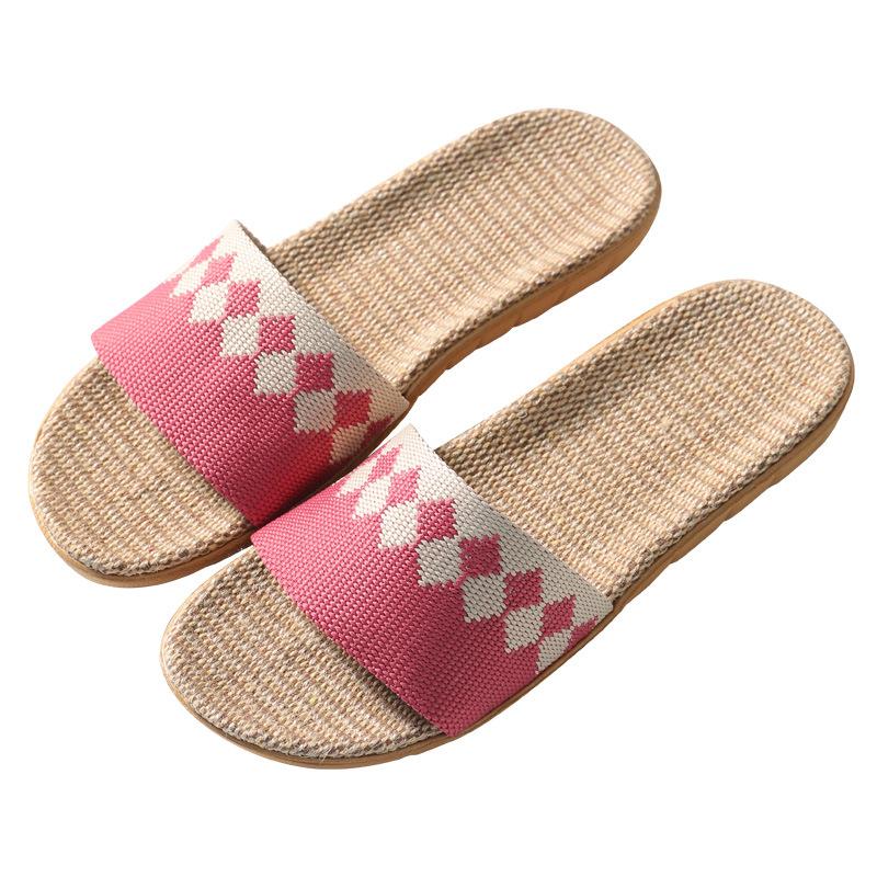Fashion Women Men Block Linen Indoor and Outdoor Home Wooden Floor Tiles Slip Summer Four Seasons Linen Open Toe Straw Straw Slippers