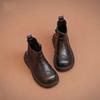 2024 Детские короткие ботинки для девочек осень-зима, новые модные французские туфли с мягкой подошвой, нескользящие, универсальные, шикарные, кожаные