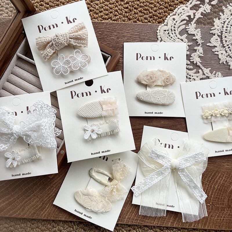 Детские милые кружевные заколки для волос, милые заколки для волос с бантиками, детские жемчужные вышитые цветы, боковая заколка, челка, сломанные заколки для волос