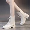 Fashion Footwear Elegant with Medium Heels Female Ankle Boots Booties Laces Lace-up White Short Shoes for Women Fur On Promotion Cosplay