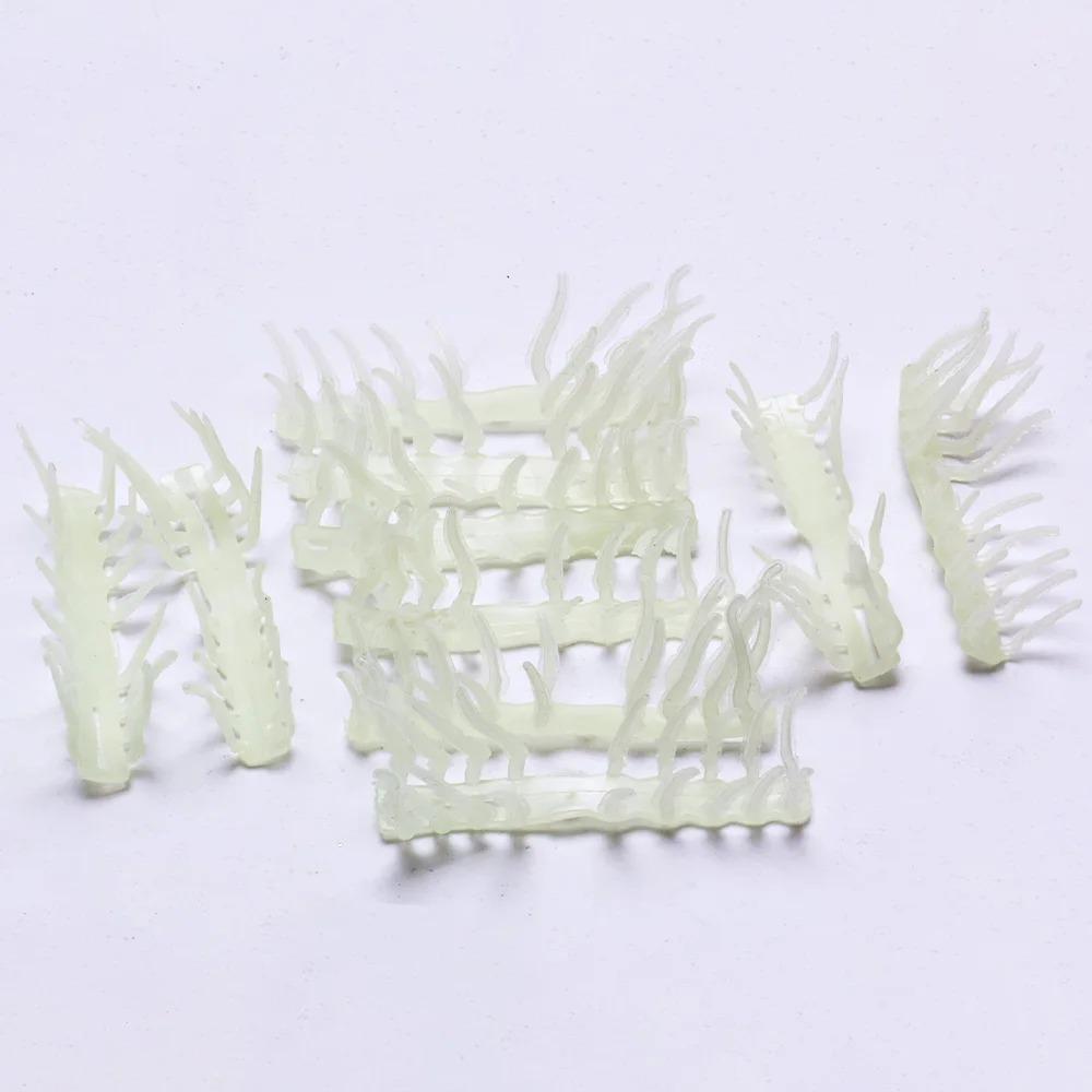 10 Pcs Noctilucent Wooden Shrimp Accessories, Soft Rubber Luminous Shrimp Feet, White with Green Luminous Effect, Simulated Feet