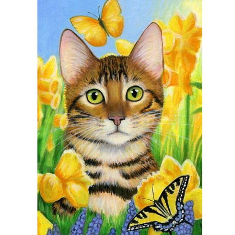 Cat DIY 5D Diamond Painting Rhinestone Animal Diamond Embroidery Cross Stitch Mosaic Full Round Drill Home Decor Art Gift