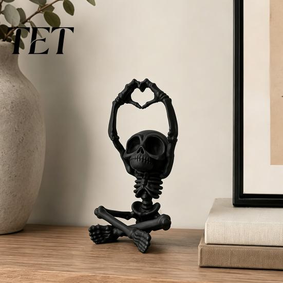 Desktop Figurine for Halloween Heart-Matching Skull Ornament, 3D Printed Skeleton Statue, Gothic Artistic Sculpture Compact Size Home Bookshelf