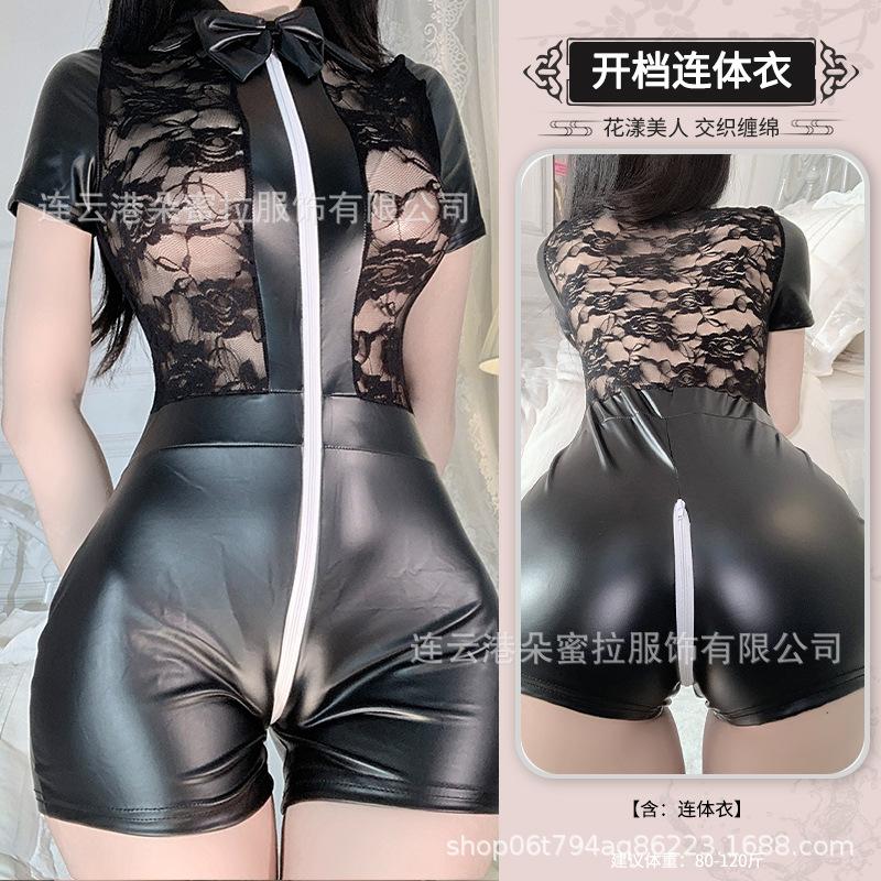 Сексуальное нижнее белье Domila из кружевной лакированной кожи с открытым шаговым швом, комплект для ночного клуба, бара, SM F182