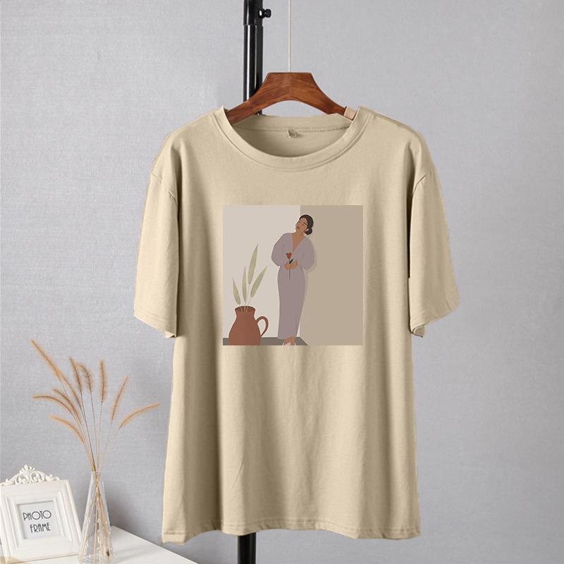 Hirsionsan элегантные мягкие футболки с рисунком женские летние повседневные базовые футболки с короткими рукавами женские корейские универсальные топы из 100% хлопка