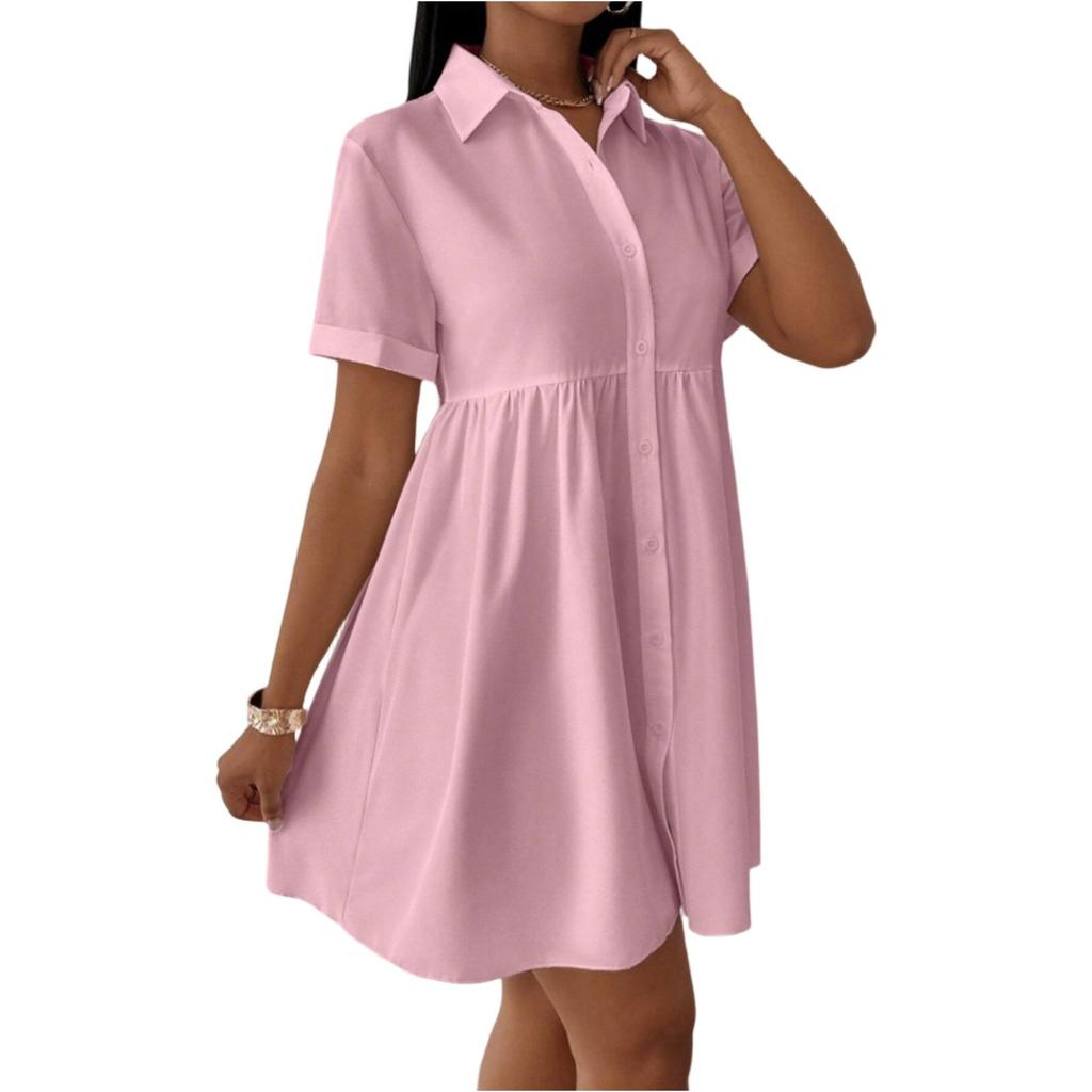 Женское повседневное и модное свободное платье с воротником-рубашкой на пуговицах