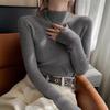 Women's High-End Base Layer for Spring and Autumn Luxury Gray Half-High Neck Sweater Mid-Neck Knit Top