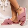 2025 Women's Fashionable Indoor Non-Slip Soft Sole Open-Toe Crisscross Strap Slippers - Casual Solid Color Cozy Home Shoes, Winter & Autumn