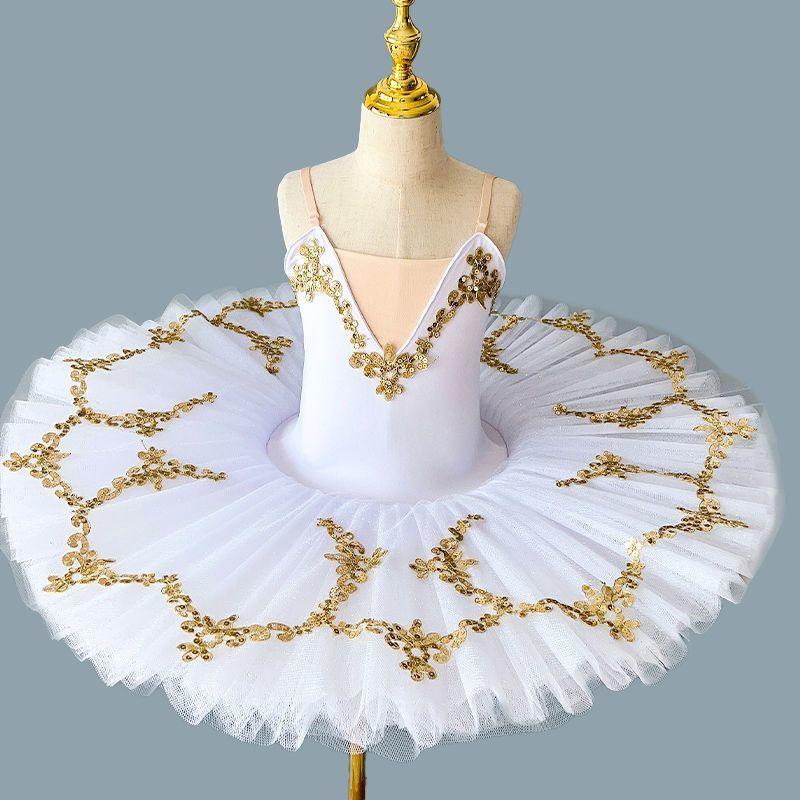 Детские танцевальные костюмы для выступлений, газовые юбки, балетные танцевальные платья синего, розового и белого цвета