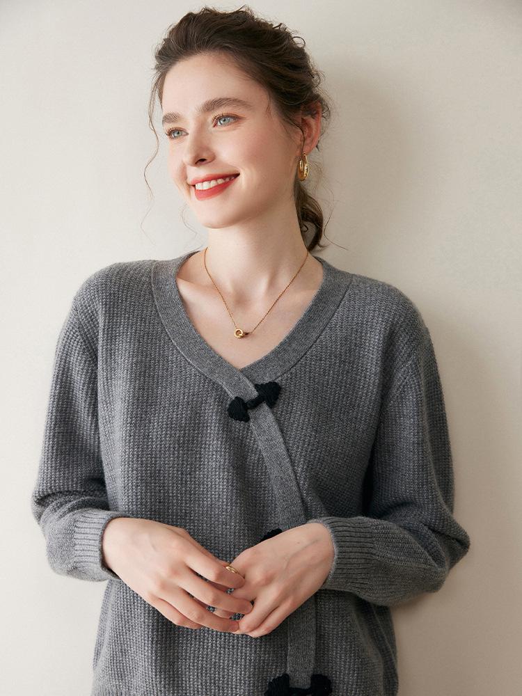 Autumn Winter Retro Ethnic Cashmere Cardigan for Women - Loose Fit Frog Button Knitwear, Fashionable Long Sleeve Sweater