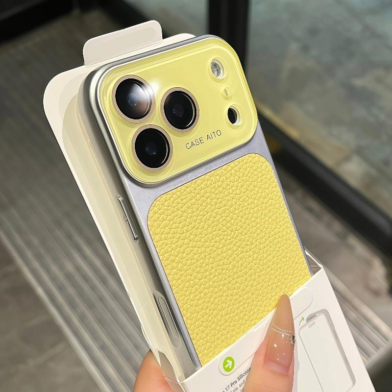 Роскошный Чехол Цвета Кожи Личи для iPhone 17 16 15 14 13 Pro Max Матовый Ударопрочный Стекло для Защиты Камеры Мягкий Бампер