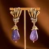 Vintage Purple Teardrop Stud Earrings - 925 Silver, Elegant & Versatile Jewelry