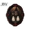 Distressed Black Red Frame Magnets Halloween Wooden Refrigerator Magnet, Vintage Gothic Fridge Magnets, Oval Decorative Metal Surface Skeleton/Black