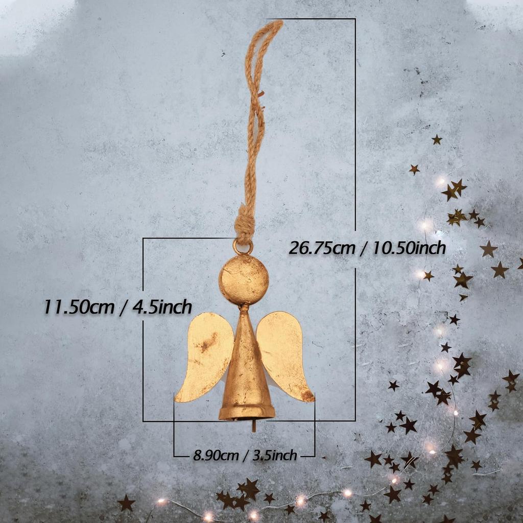 Ручная работа, 3 шт., Деревенские золотые украшения Ангел-хранитель с колокольчиками, 4,5 дюйма, Памятный подарок для украшения рождественской елки и дома в стиле фермерского дома