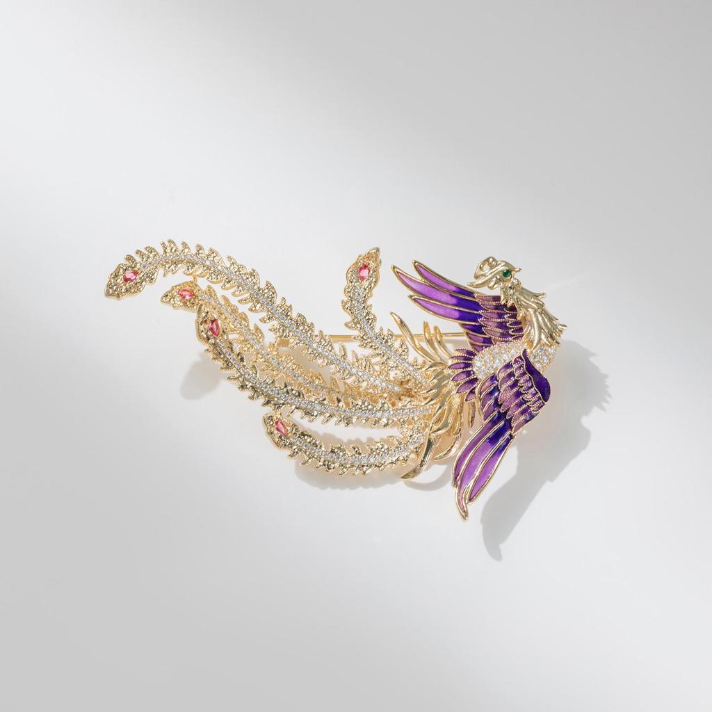 Boxin Cloud Chinese Gold Phoenix Enamel Brooch - Elegant Women's Niche Design