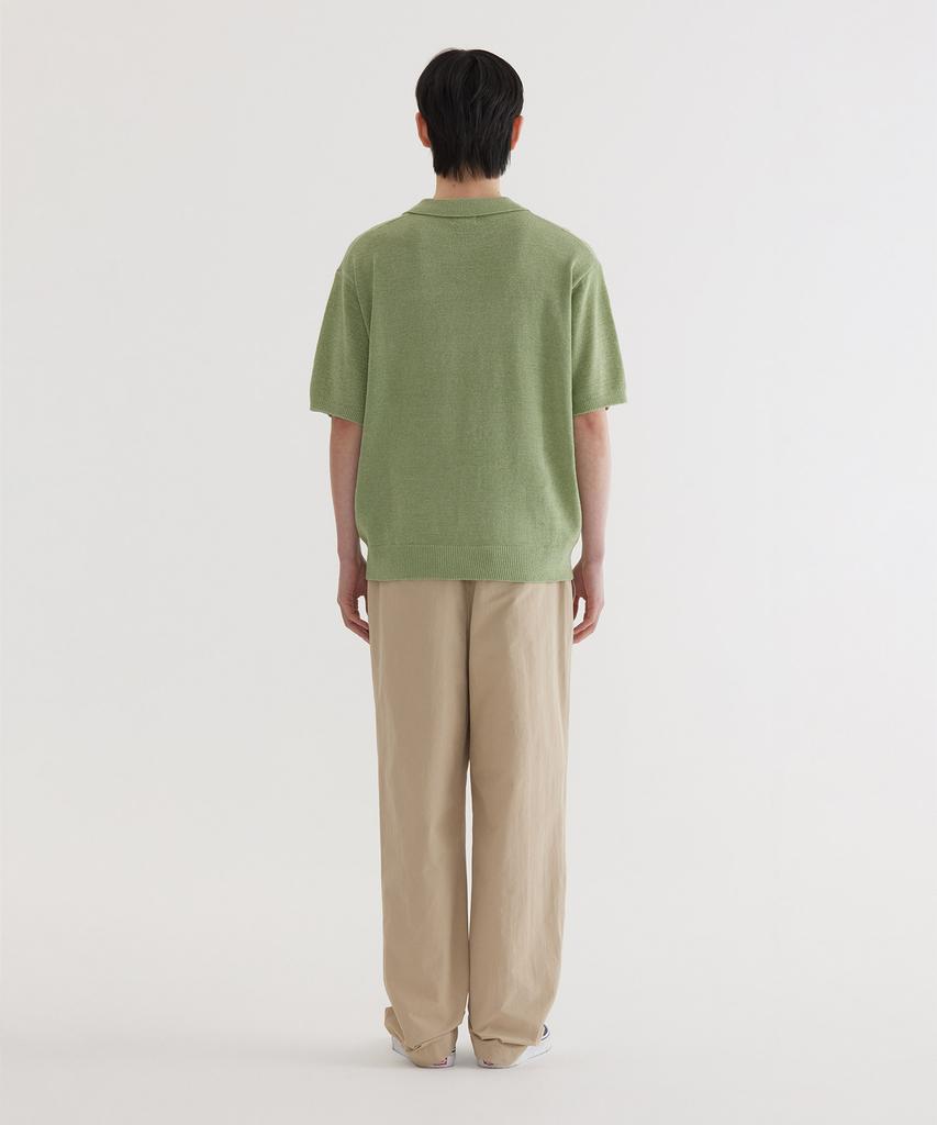 COVERNAT Small Authentic Open Collar Half Knit Light Green