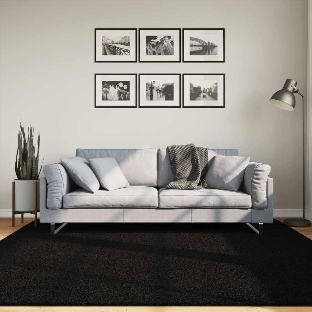 HUARTE Ковер с коротким ворсом Мягкий и моющийся Черный 200 x 200 см