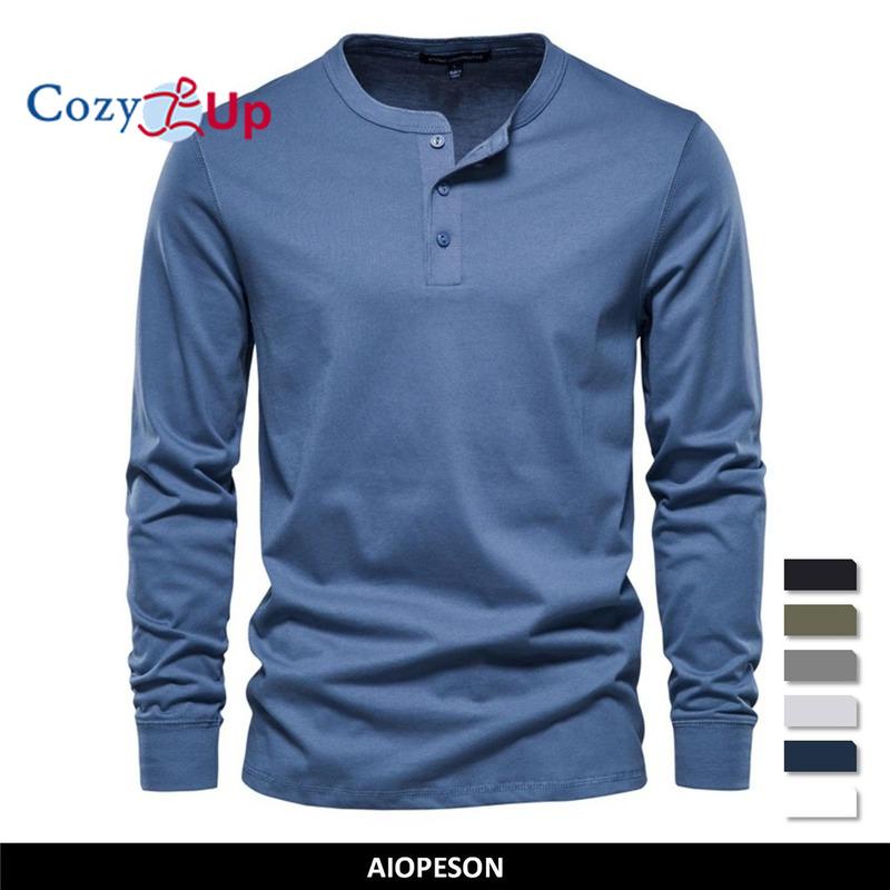 Cozy Up Повседневная футболка Henley с круглым вырезом и длинным рукавом, мужская приталенная спортивная рубашка
